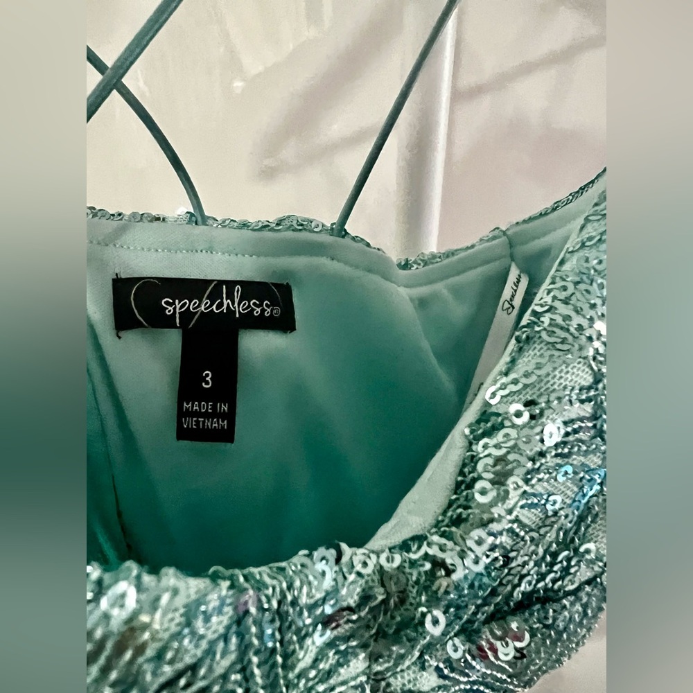 Speechless Seafoam Light Blue Sequin Maxi Slip Dress Size 3 Juniors Prom Gown - Picture 5 of 16